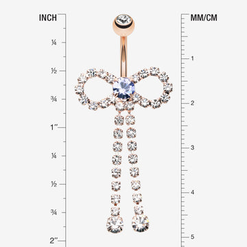 Detail View 1 of Rose Gold Radiant Sparkles Bow-Tie Belly Button Ring-Clear Gem/Tanzanite
